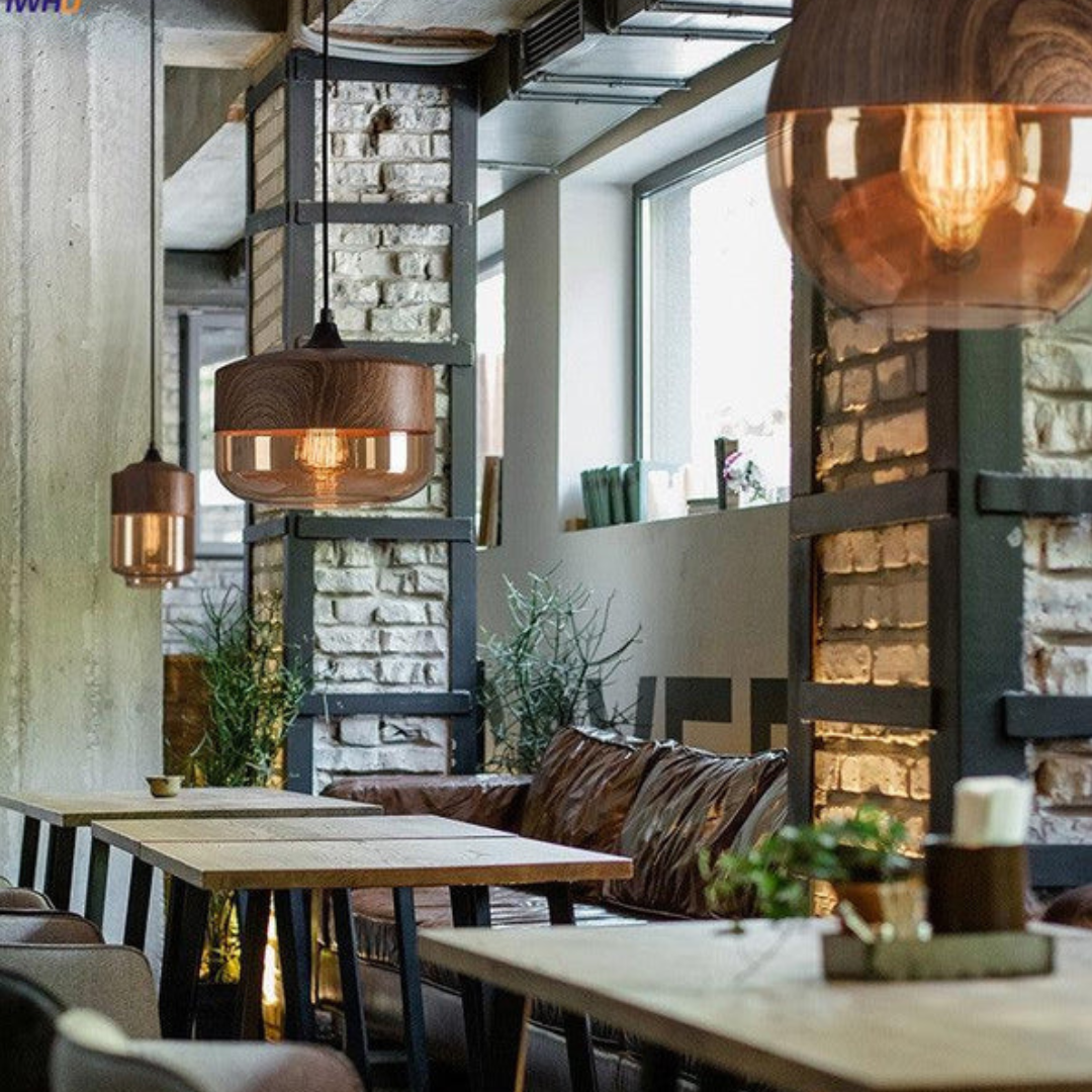 Nordluna – Scandinavische Houten Hanglamp met Getint Glas