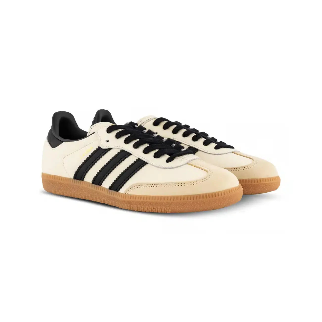 Adidas Samba Low Crèmekleurig Wit en Zwart met Gum Bruine Zool