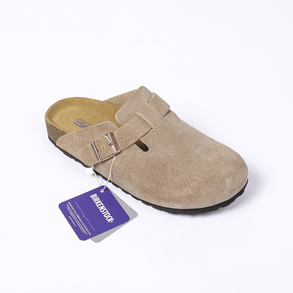 Zoccoli Birkenstock Boston Classic in pelle scamosciata, color talpa