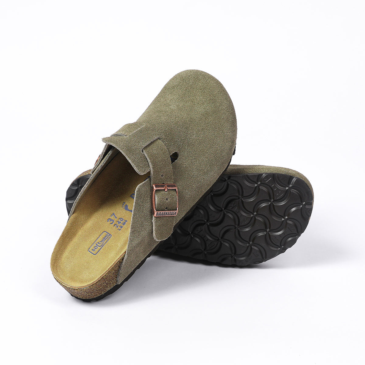 Zoccoli Birkenstock Boston Classic in pelle scamosciata verde scuro