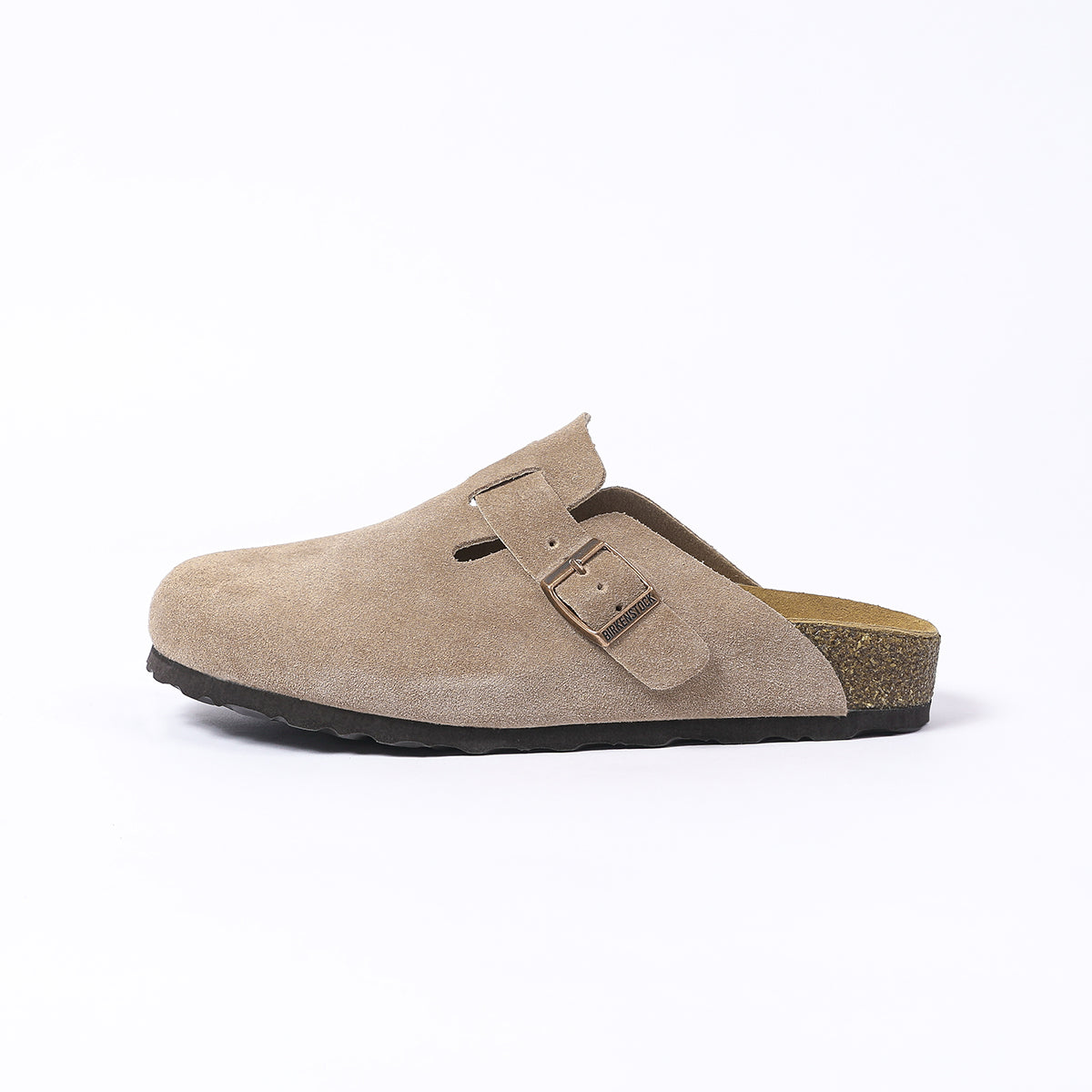 Zoccoli Birkenstock Boston Classic in pelle scamosciata, color talpa
