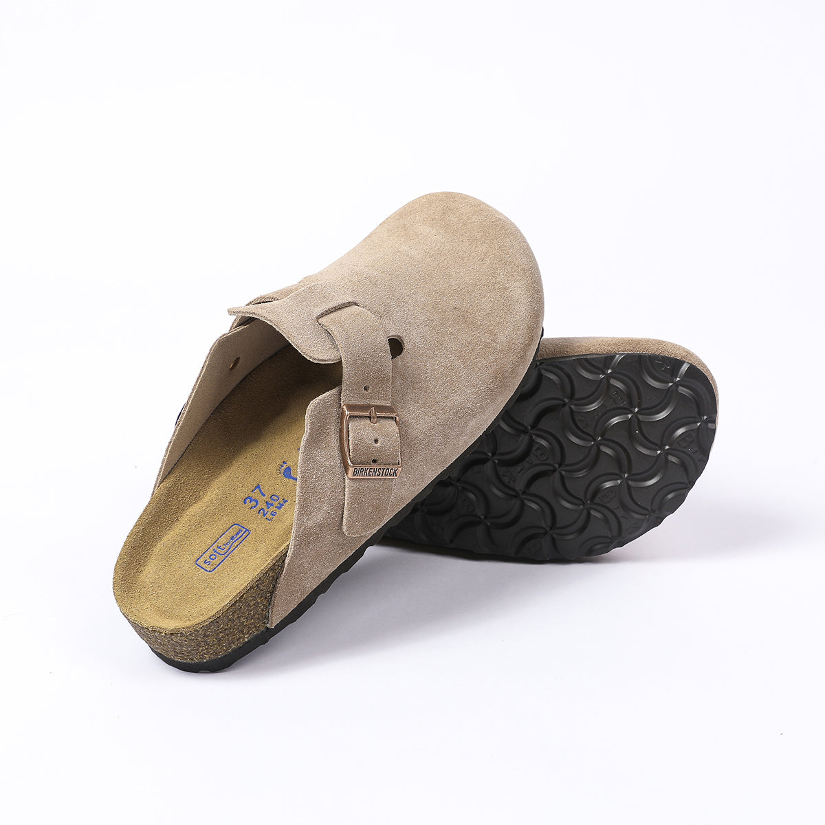 Zoccoli Birkenstock Boston Classic in pelle scamosciata, color talpa