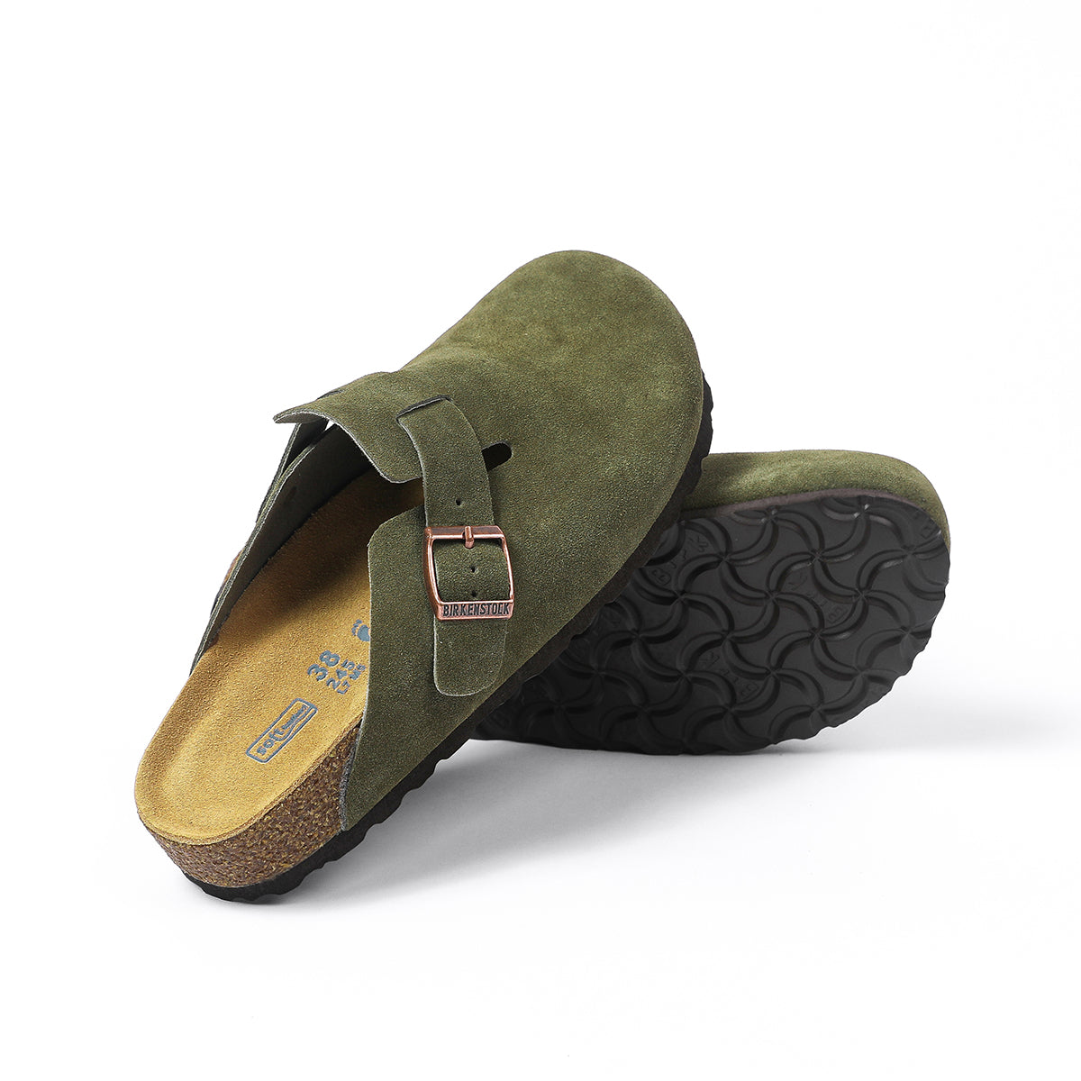 Zoccoli in pelle scamosciata classici Birkenstock Boston, color cachi