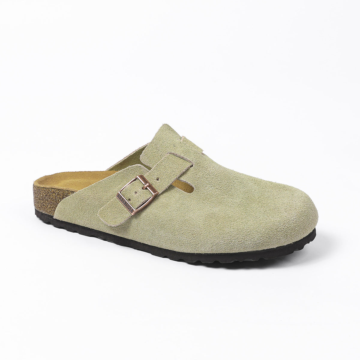 Zoccoli Birkenstock Boston Classic in pelle scamosciata, verde oliva chiaro