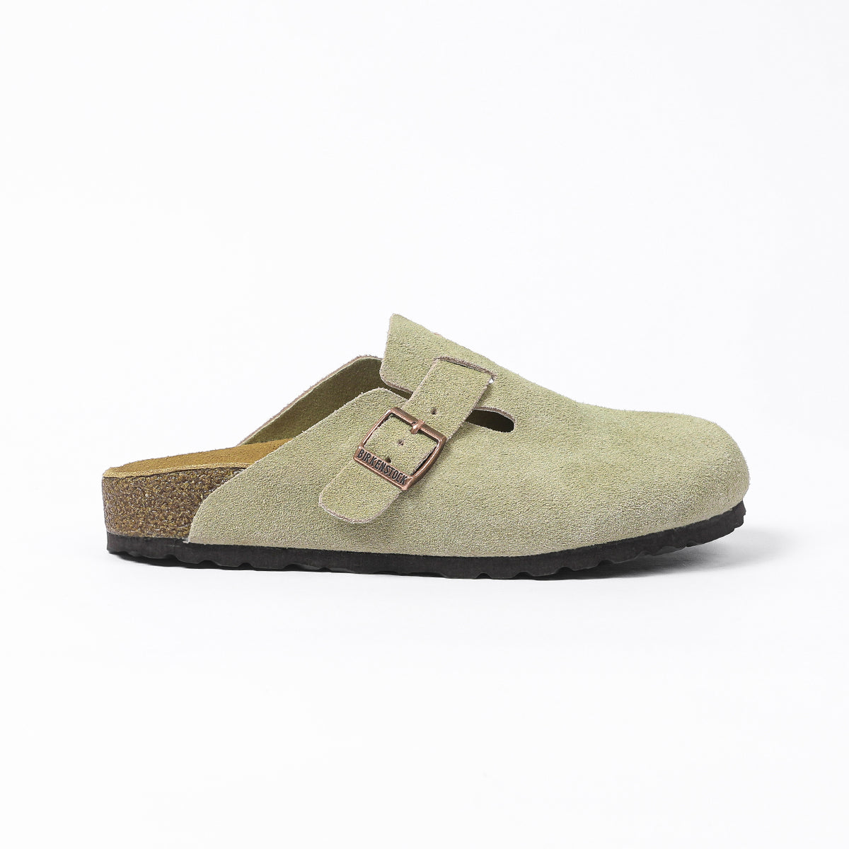 Zoccoli Birkenstock Boston Classic in pelle scamosciata, verde oliva chiaro