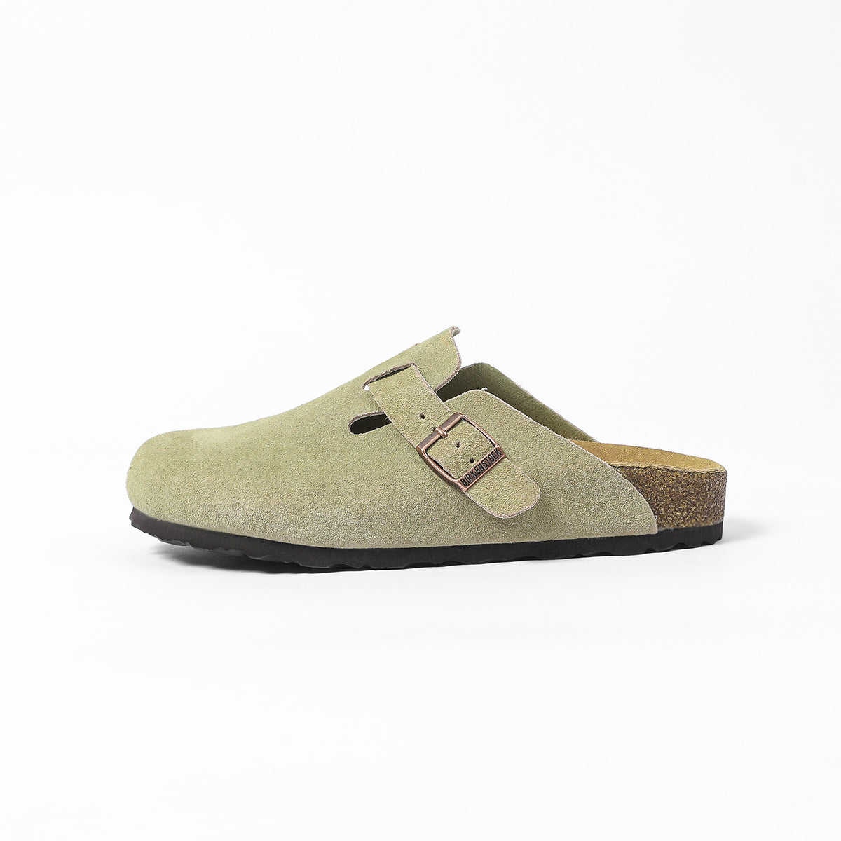Zoccoli Birkenstock Boston Classic in pelle scamosciata, verde oliva chiaro