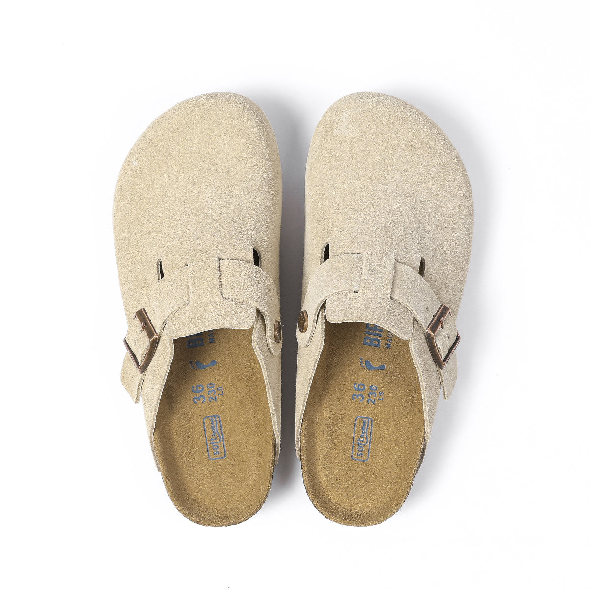 Zoccoli in pelle scamosciata classici Birkenstock Boston Beige