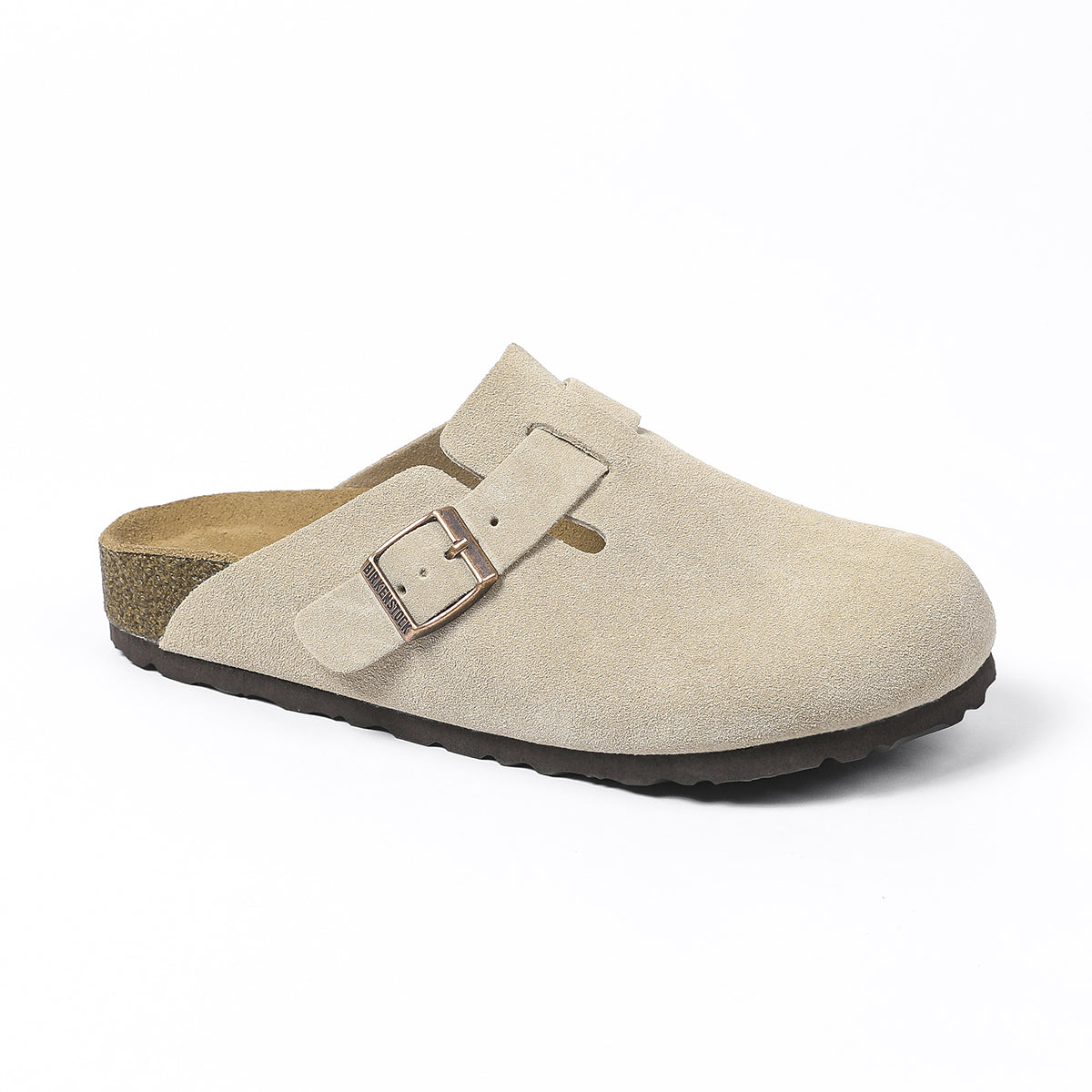 Zoccoli in pelle scamosciata classici Birkenstock Boston Beige