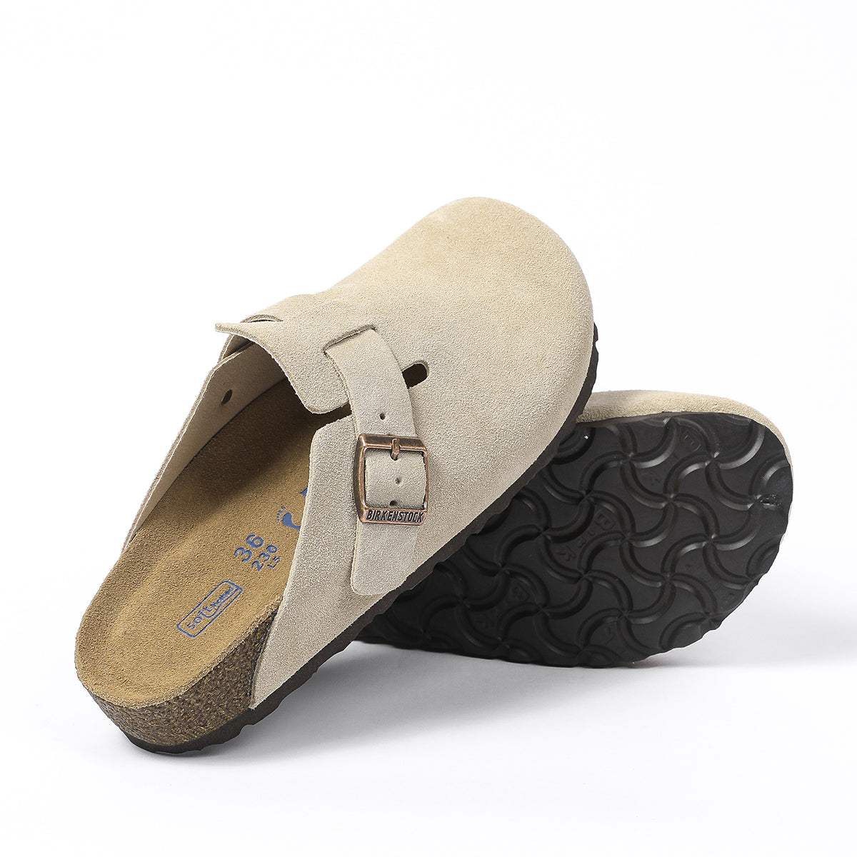 Zoccoli in pelle scamosciata classici Birkenstock Boston Beige