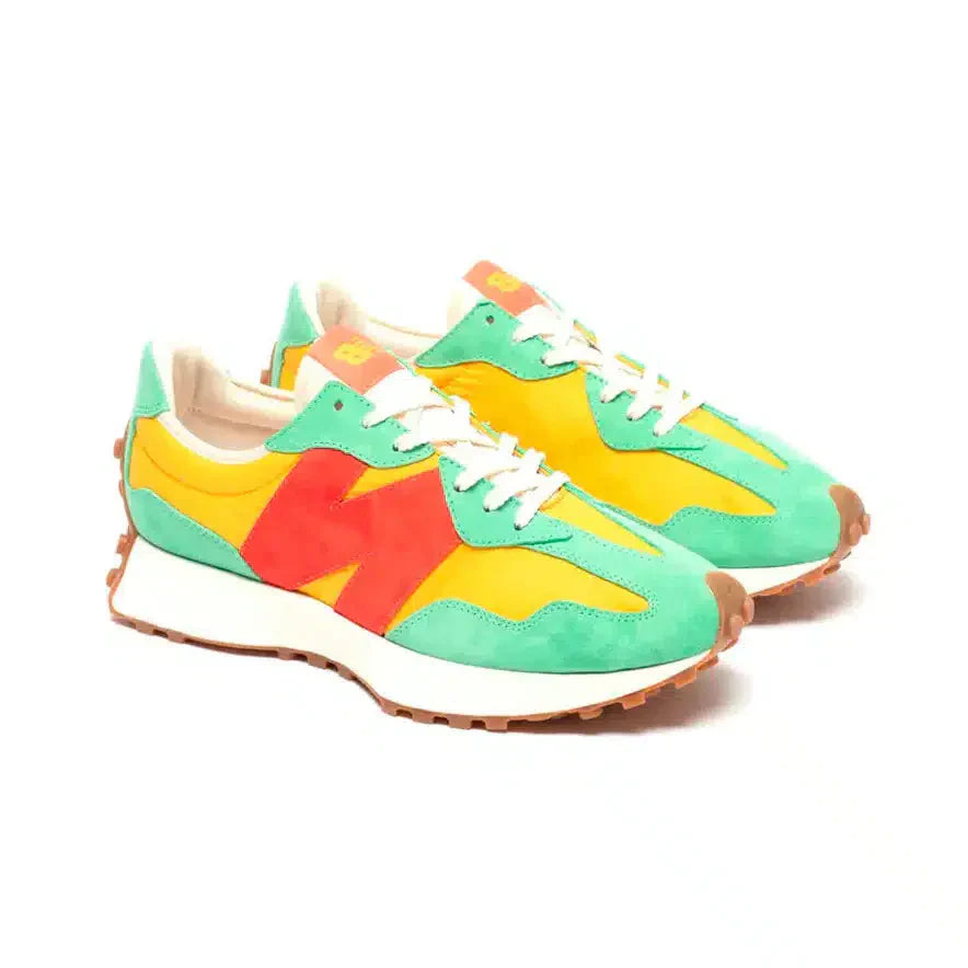 New Balance 327 herensneakers, geel en groen – retro casual ontwerp