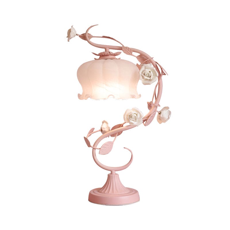 Floralux - Lampada da Tavolo in Stile Pastorale con Rosa in Ceramica