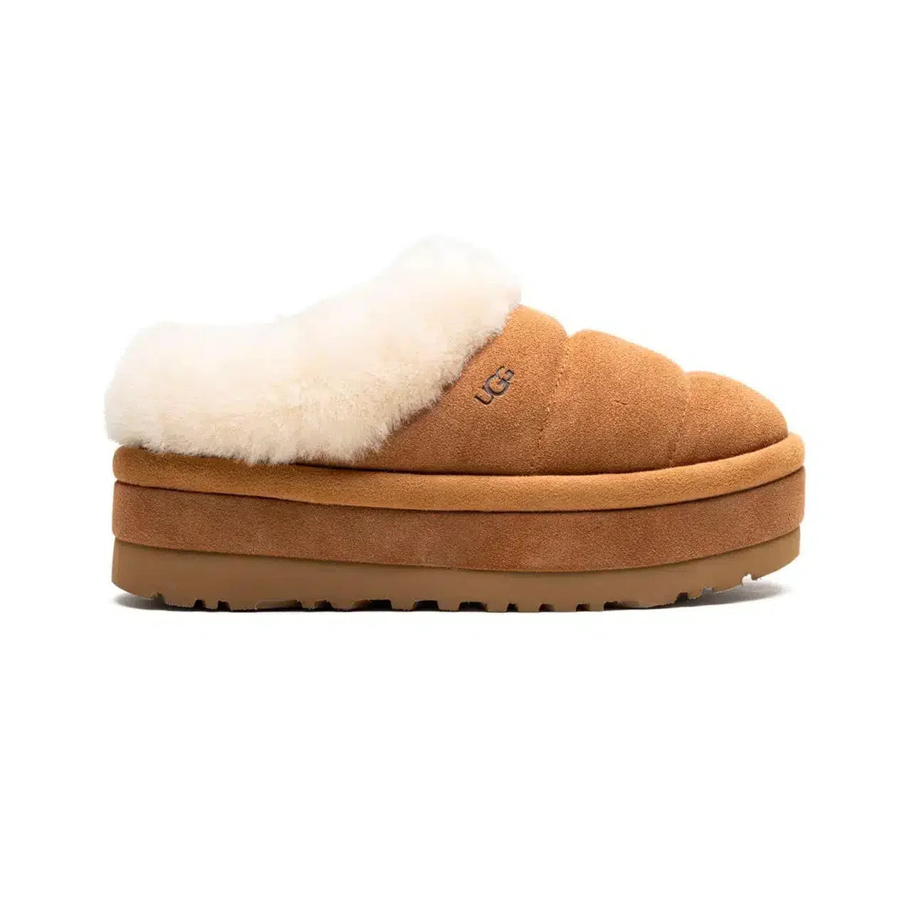 UGG Maxi Curly Platform Chestnut pantoffels – Zacht en comfortabel met wollen voering en hoge zool