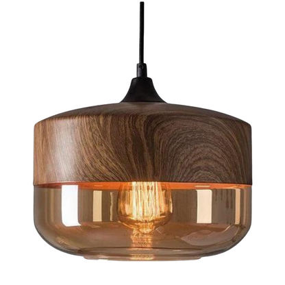 Nordluna – Scandinavische Houten Hanglamp met Getint Glas