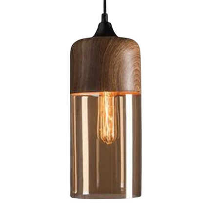 Nordluna – Scandinavische Houten Hanglamp met Getint Glas