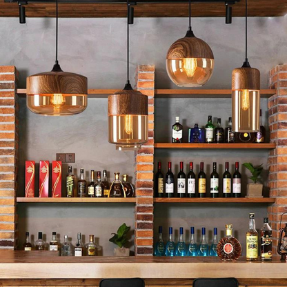 Nordluna – Scandinavische Houten Hanglamp met Getint Glas