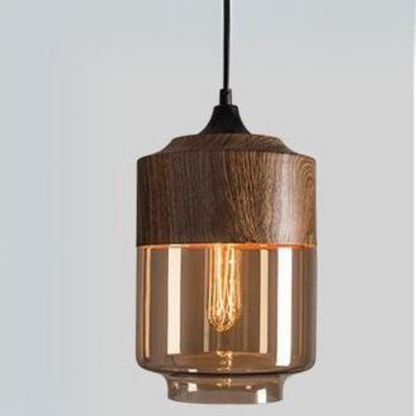 Nordluna – Scandinavische Houten Hanglamp met Getint Glas