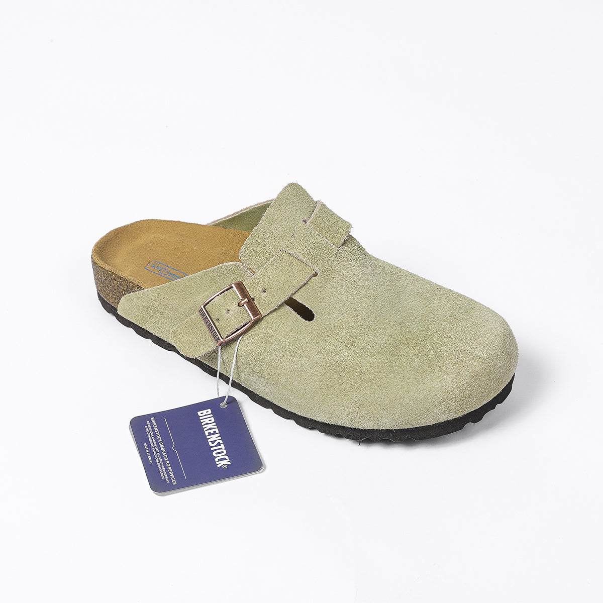 Zoccoli Birkenstock Boston Classic in pelle scamosciata, verde oliva chiaro 