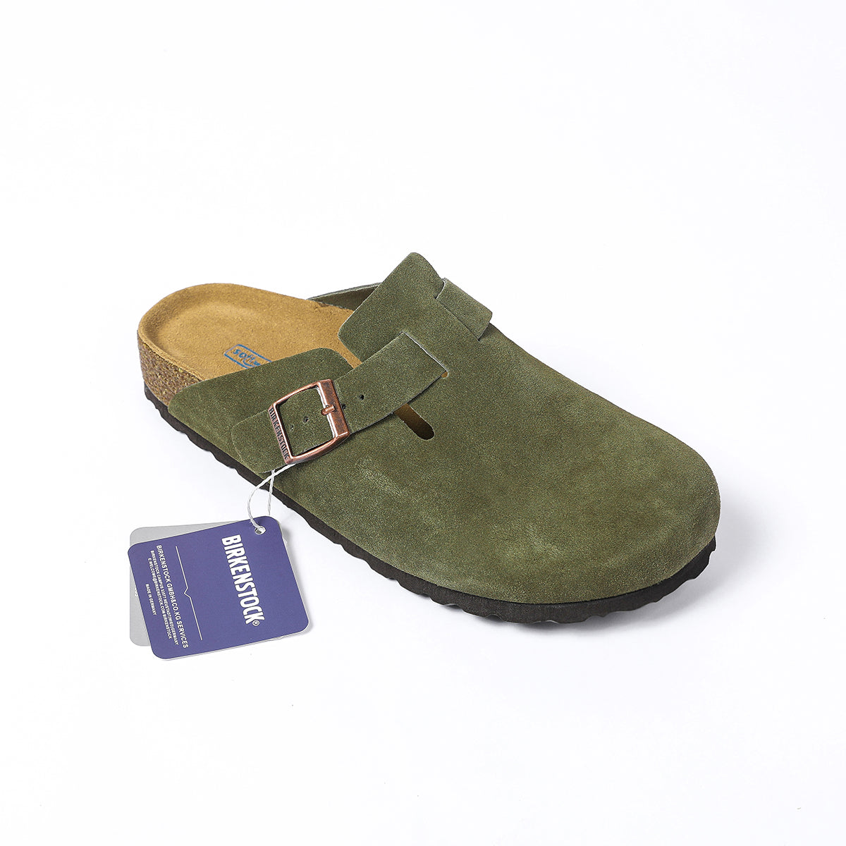Zoccoli in pelle scamosciata classici Birkenstock Boston, color cachi