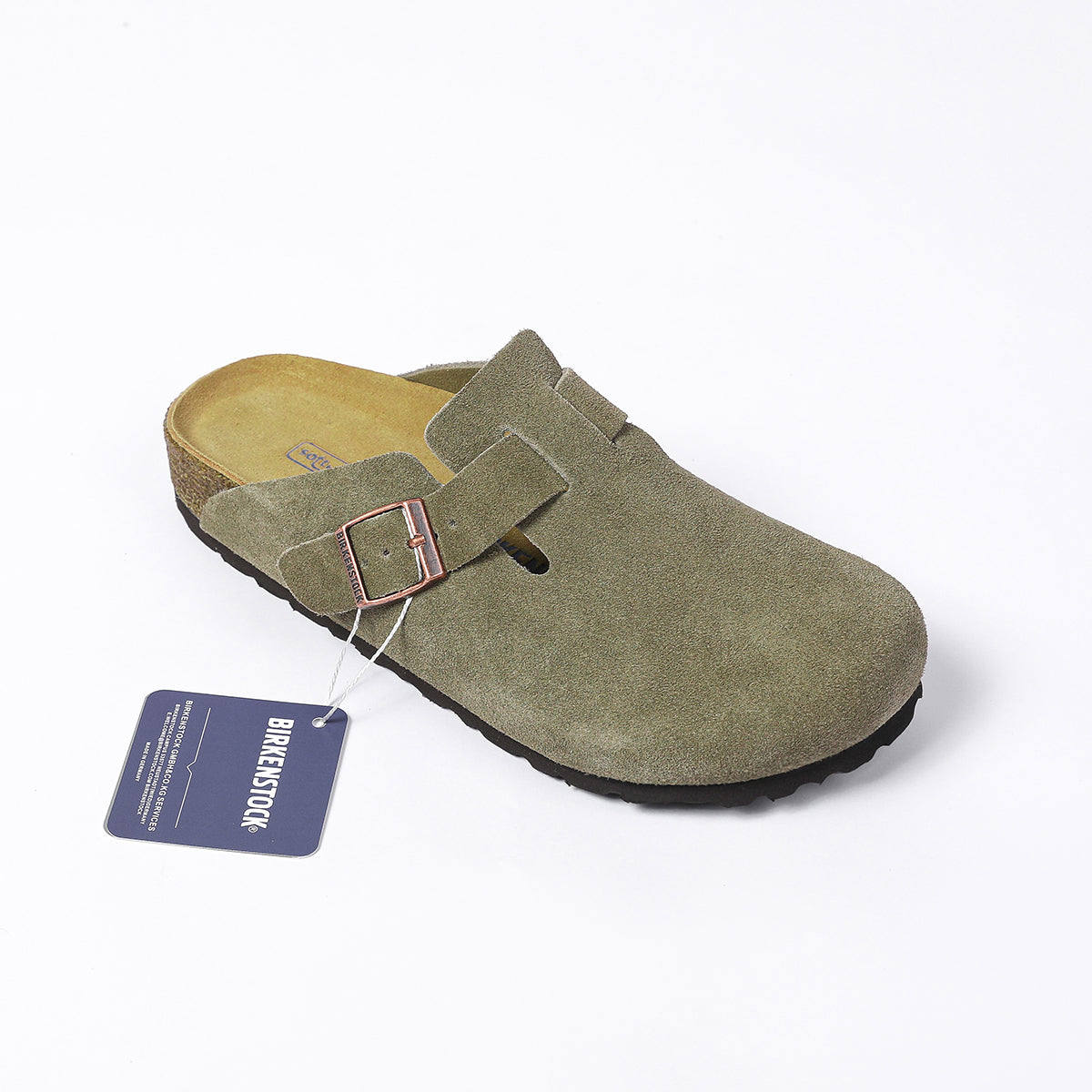 Zoccoli Birkenstock Boston Classic in pelle scamosciata verde scuro
