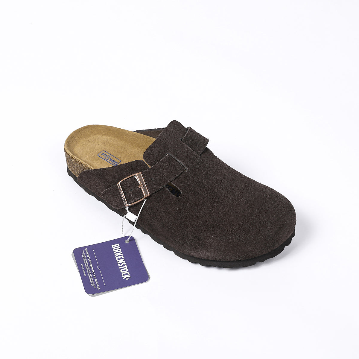 Zoccoli Birkenstock Boston Classic in pelle scamosciata marrone scuro