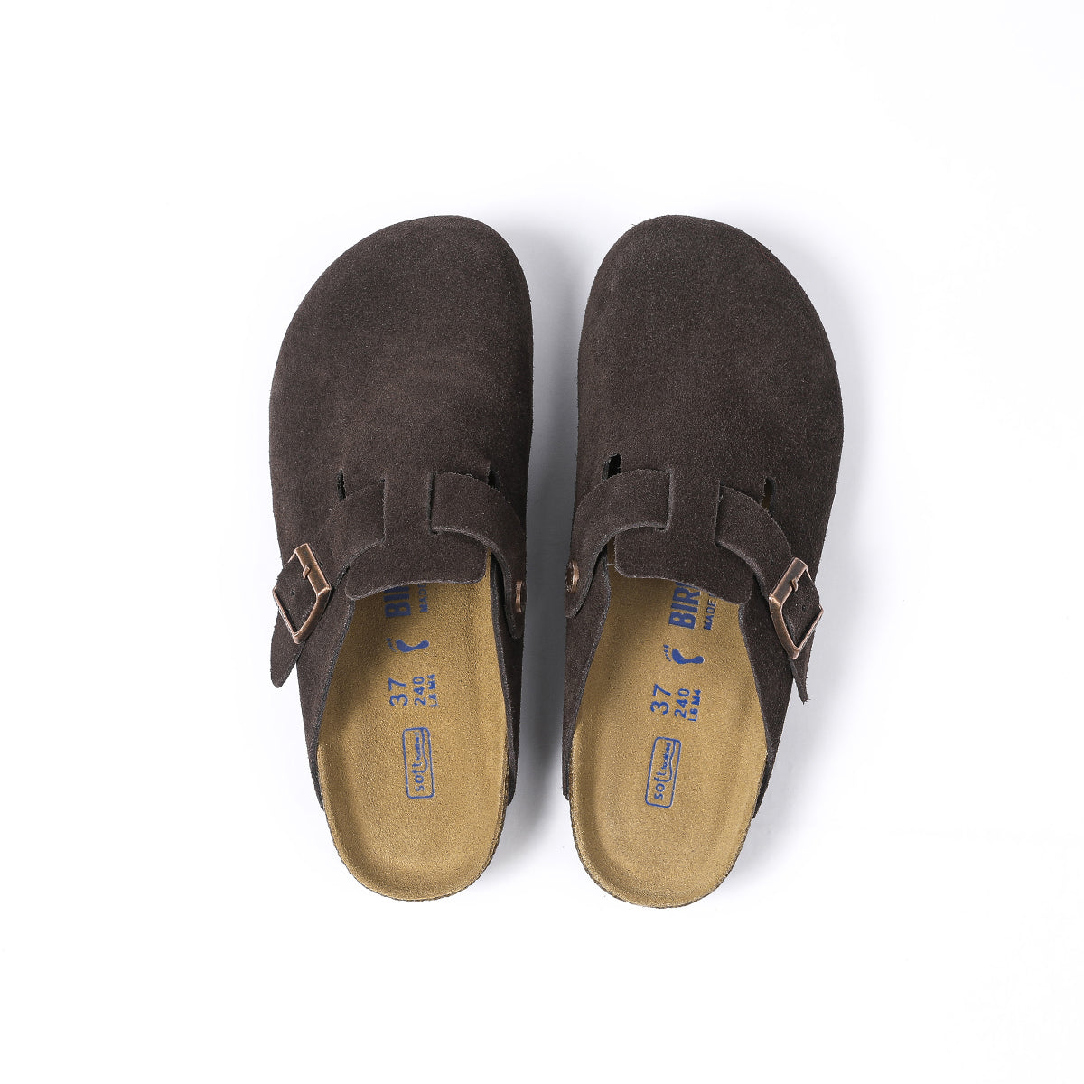 Zoccoli Birkenstock Boston Classic in pelle scamosciata marrone scuro