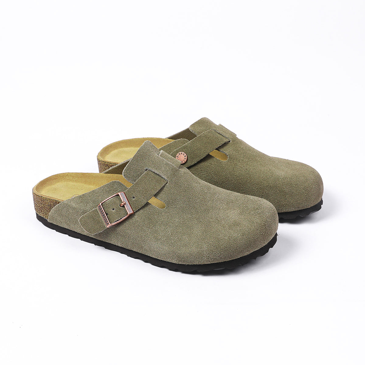 Zoccoli Birkenstock Boston Classic in pelle scamosciata verde scuro