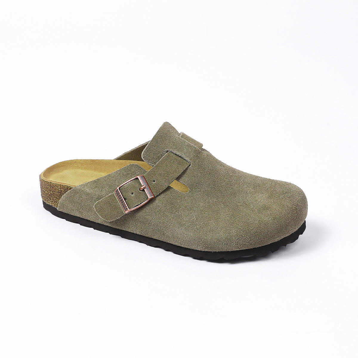 Zoccoli Birkenstock Boston Classic in pelle scamosciata verde scuro