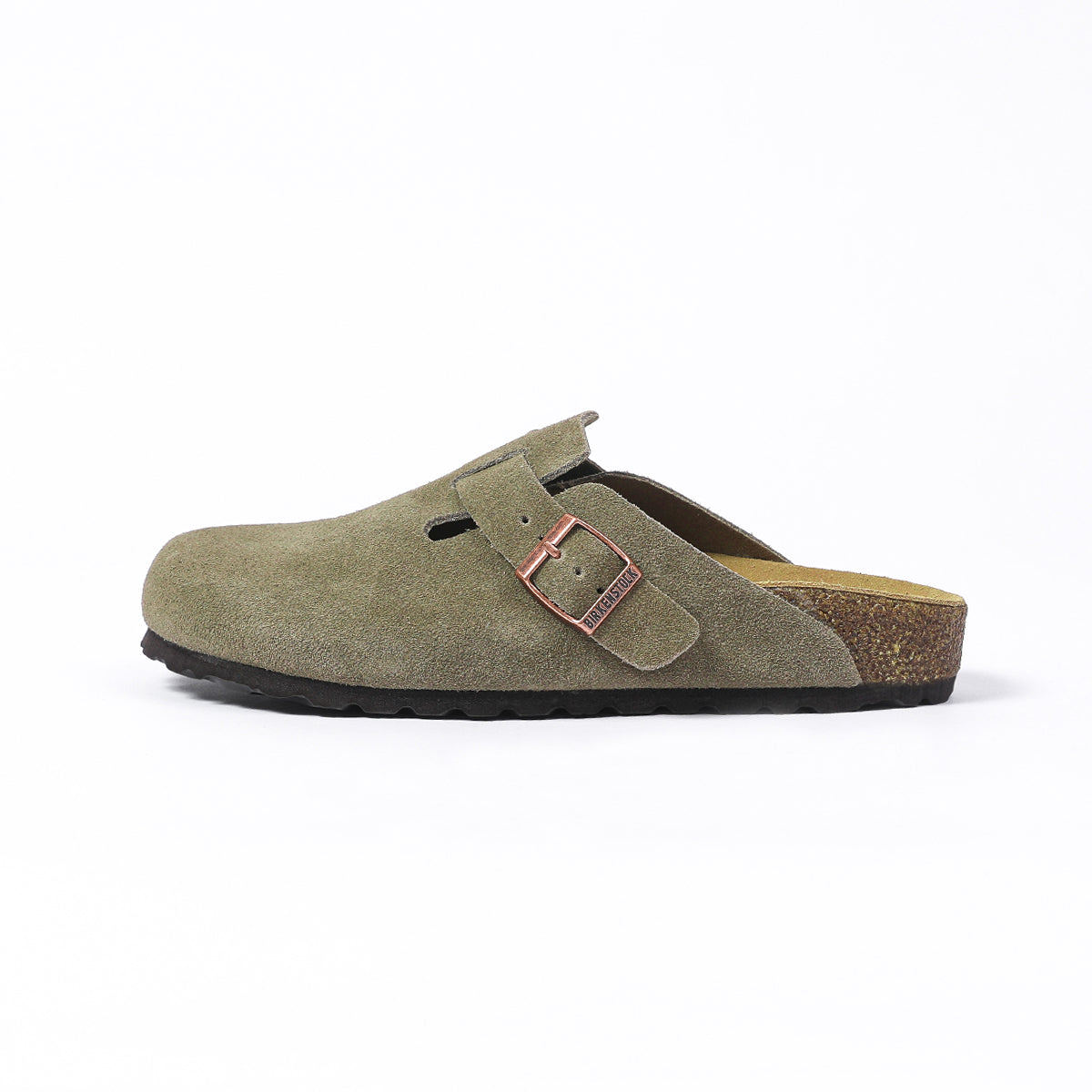Zoccoli Birkenstock Boston Classic in pelle scamosciata verde scuro