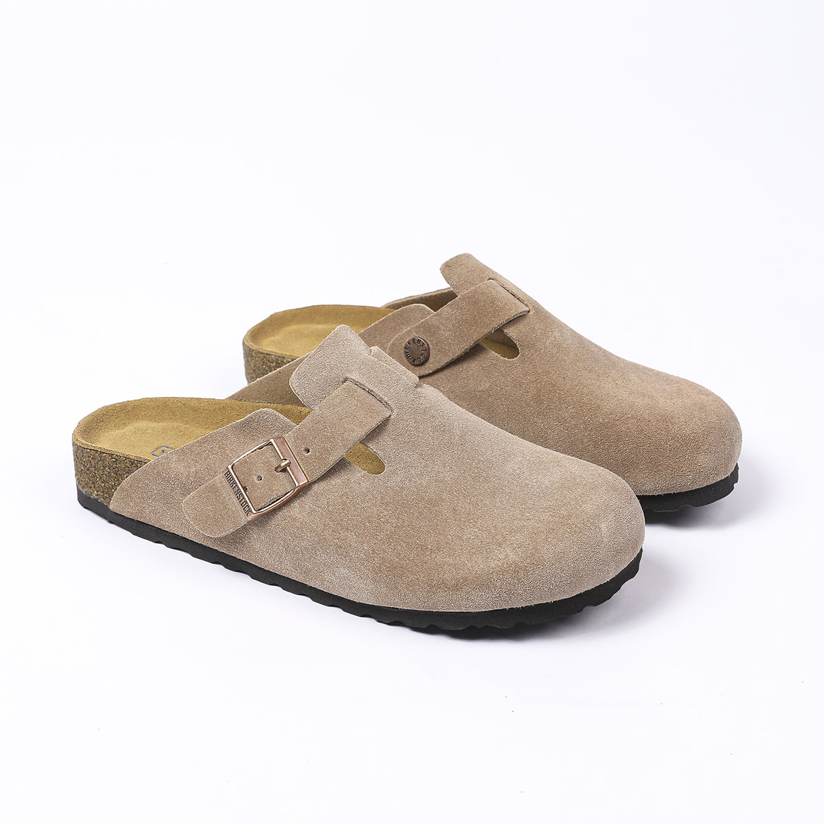 Zoccoli Birkenstock Boston Classic in pelle scamosciata, color talpa