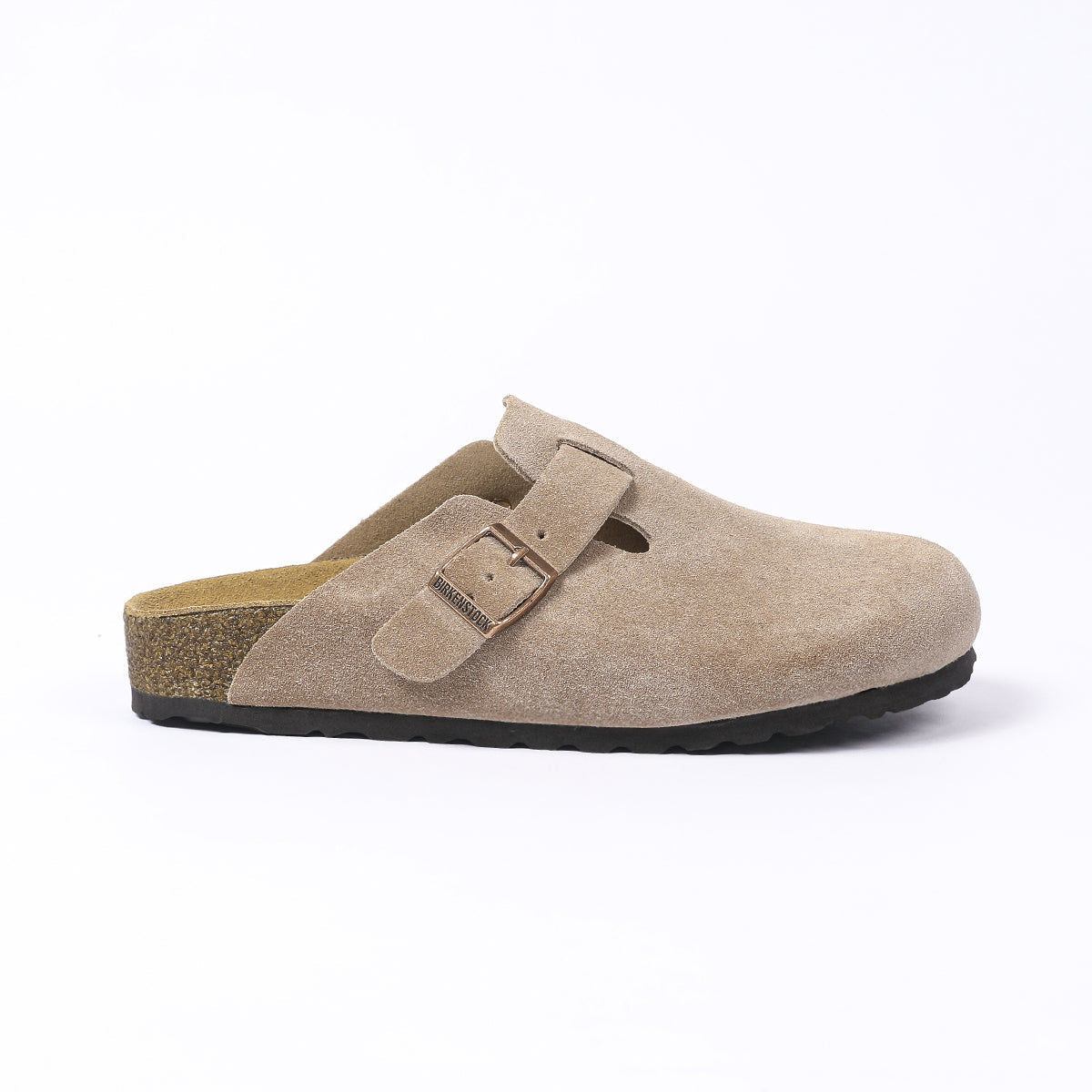 Zoccoli Birkenstock Boston Classic in pelle scamosciata, color talpa