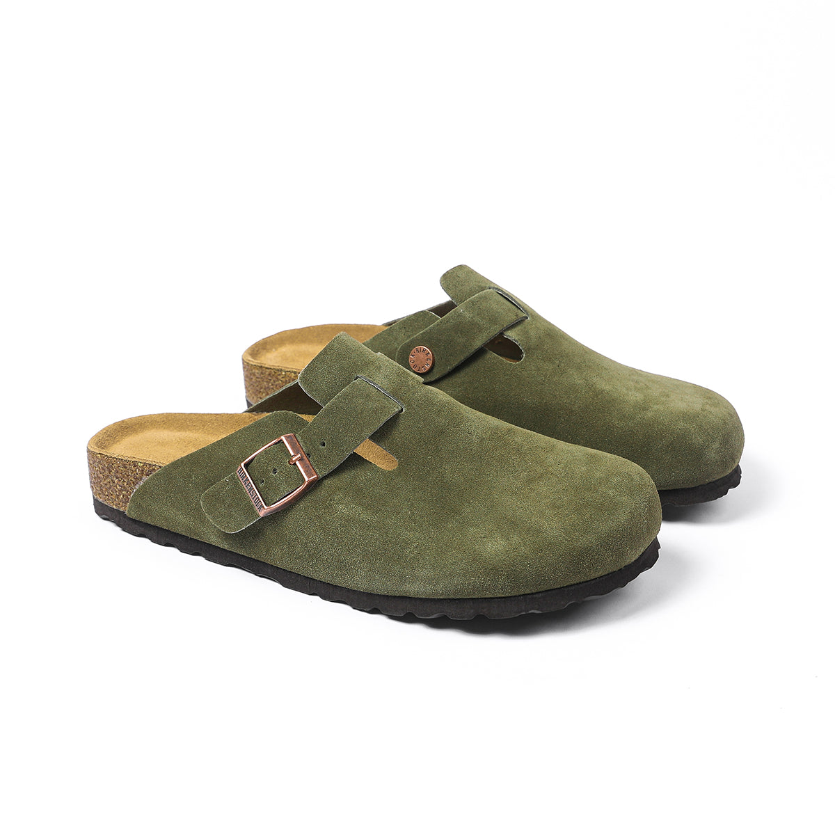 Zoccoli in pelle scamosciata classici Birkenstock Boston, color cachi