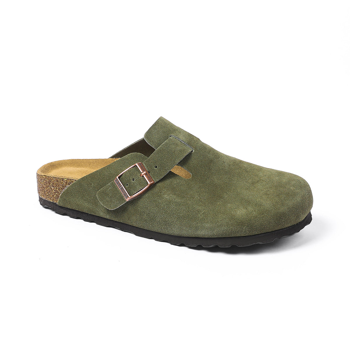 Zoccoli in pelle scamosciata classici Birkenstock Boston, color cachi
