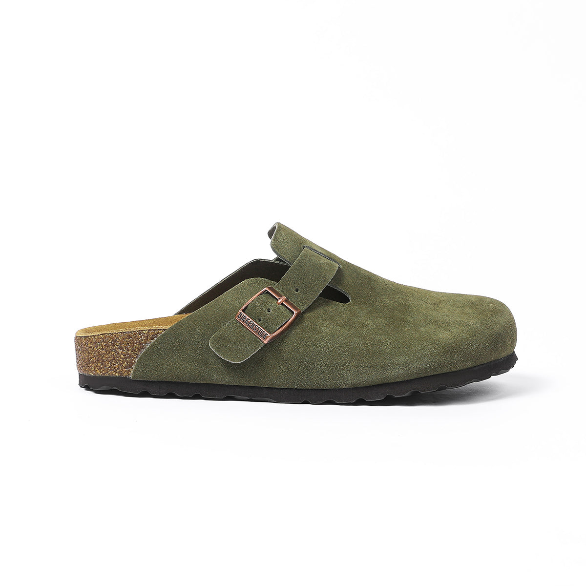 Zoccoli in pelle scamosciata classici Birkenstock Boston, color cachi