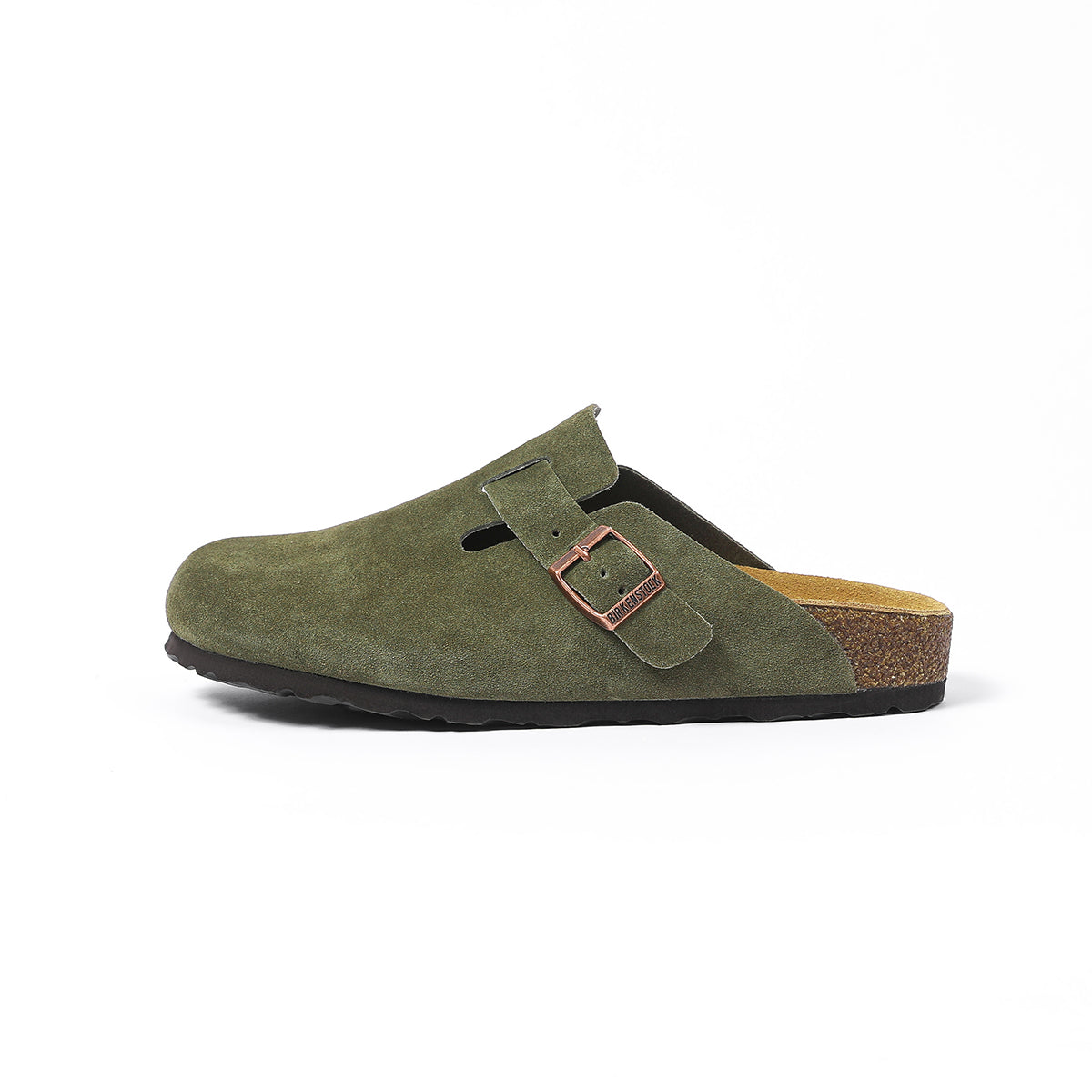 Zoccoli in pelle scamosciata classici Birkenstock Boston, color cachi