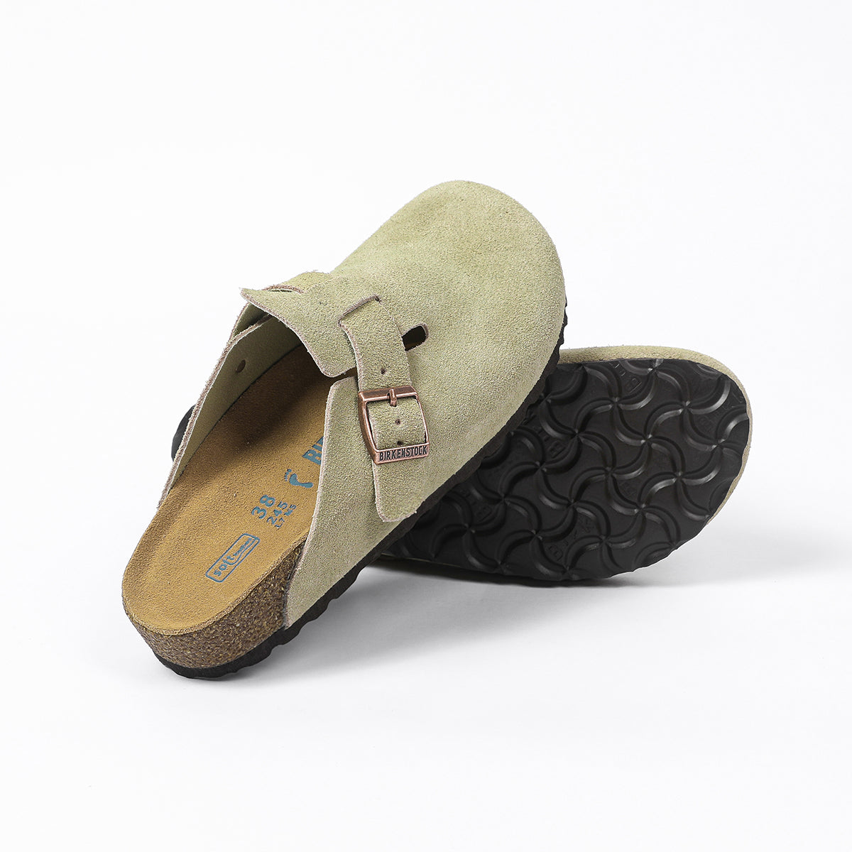 Zoccoli Birkenstock Boston Classic in pelle scamosciata, verde oliva chiaro 