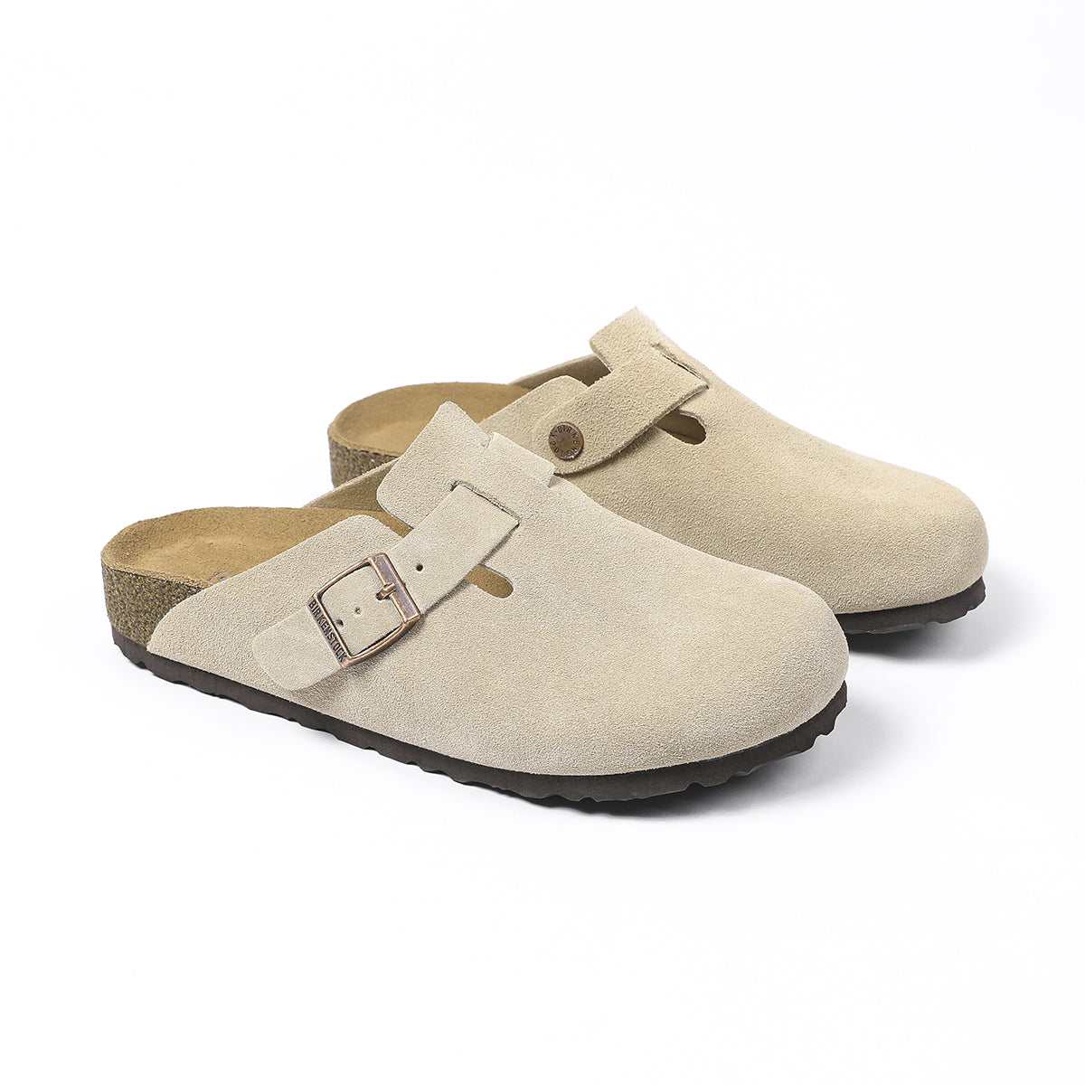 Zoccoli in pelle scamosciata classici Birkenstock Boston Beige