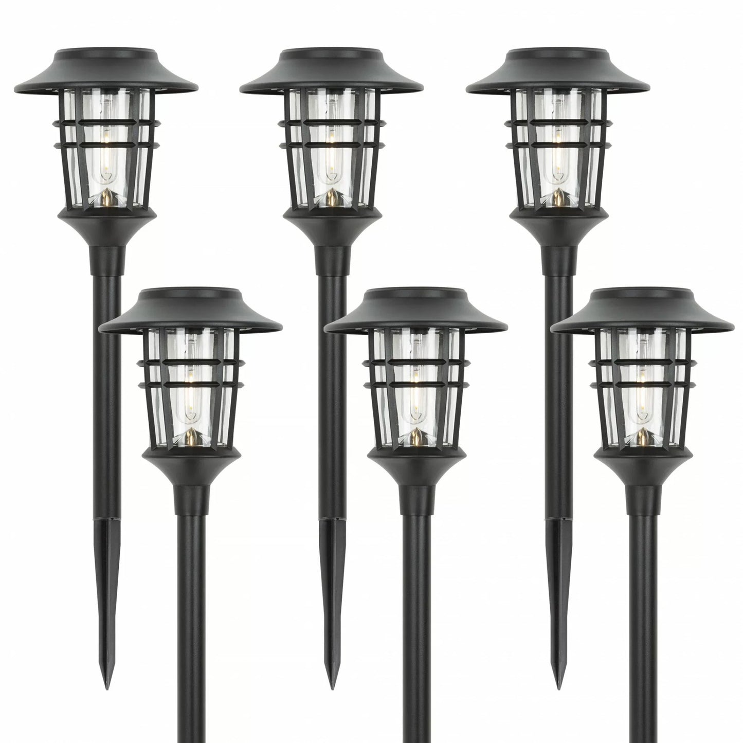 Set van 6 solar buitenlampen met realistisch vlammeneffect.