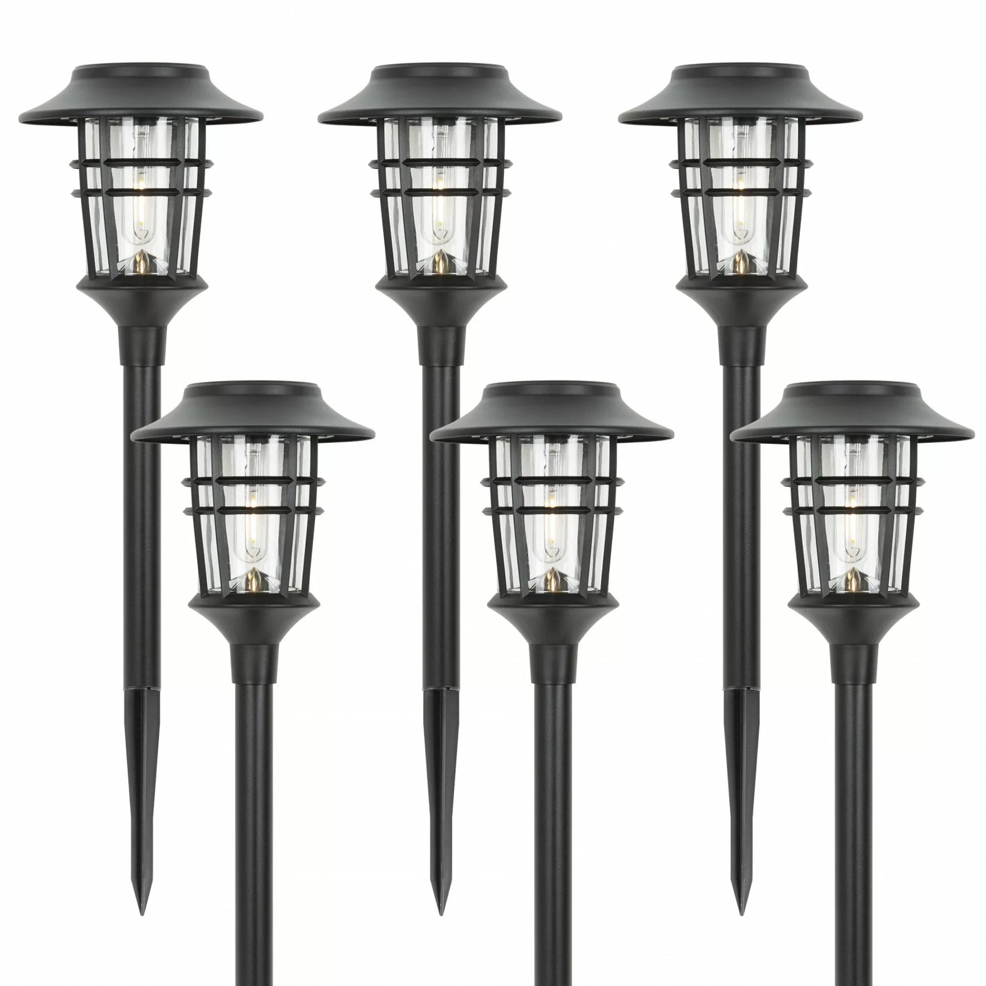 Set van 6 solar buitenlampen met realistisch vlammeneffect.