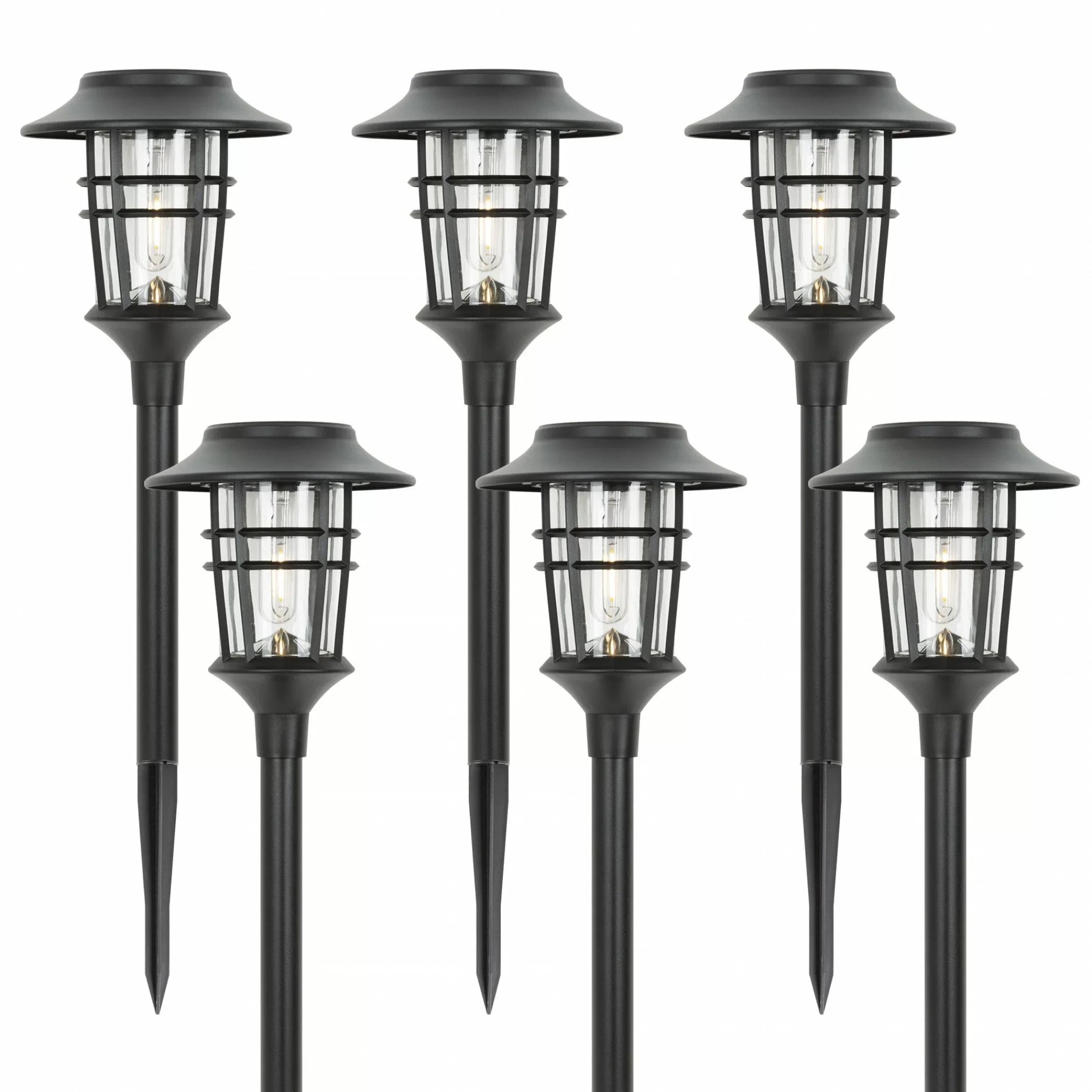 Set van 6 solar buitenlampen met realistisch vlammeneffect.
