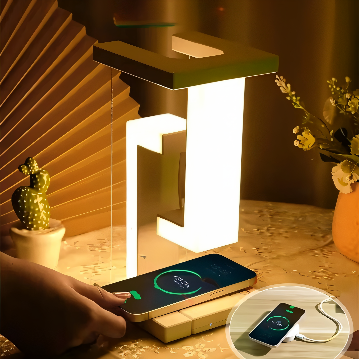 Lumoria – Zwevende LED Tafellamp met Draadloos Oplaadstation